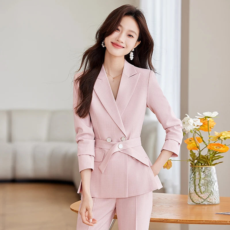 Fashion Belted Blazer Suit Pant Set Work to Wear Trouser Set Outfit-Arimonz-Arimonz