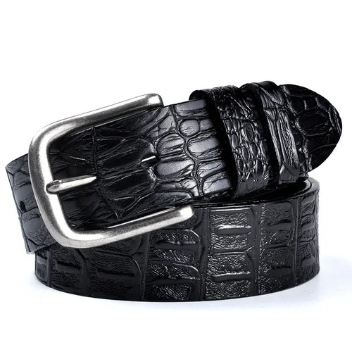 Fashion Crocodile Pattern Cowhide Leather Belt Retro Solid Color Belt-Belts-Arimonz-Black-95cm/37"-Arimonz