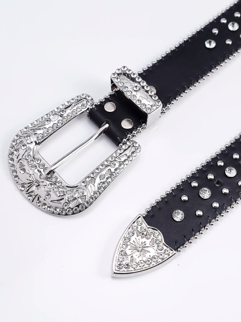 Fashion Dazzling Rhinestone Western Cowgirl Bling Studded Design Belt-Belts-Arimonz-Arimonz