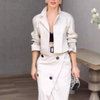 Fashion Jacket and High-Split Wrap Skirt Office Lady Tracksuit Set-Wear To Work Sets-Arimonz-Arimonz