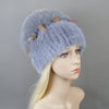 Fashion Real Knitted Mink Fur Hat Cap with Fox Fur Winter Beanie Hat-Winter Hats-Arimonz-Arimonz