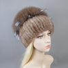 Fashion Real Knitted Mink Fur Hat Cap with Fox Fur Winter Beanie Hat-Winter Hats-Arimonz-Arimonz