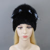 Fashion Real Knitted Mink Fur Hat Cap with Fox Fur Winter Beanie Hat-Winter Hats-Arimonz-Arimonz