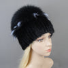 Fashion Real Knitted Mink Fur Hat Cap with Fox Fur Winter Beanie Hat-Winter Hats-Arimonz-Arimonz