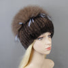 Fashion Real Knitted Mink Fur Hat Cap with Fox Fur Winter Beanie Hat-Winter Hats-Arimonz-Arimonz