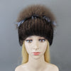 Fashion Real Knitted Mink Fur Hat Cap with Fox Fur Winter Beanie Hat-Winter Hats-Arimonz-Arimonz