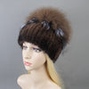 Fashion Real Knitted Mink Fur Hat Cap with Fox Fur Winter Beanie Hat-Winter Hats-Arimonz-Arimonz
