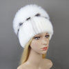 Fashion Real Knitted Mink Fur Hat Cap with Fox Fur Winter Beanie Hat-Winter Hats-Arimonz-Arimonz