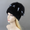 Fashion Real Knitted Mink Fur Hat Cap with Fox Fur Winter Beanie Hat-Winter Hats-Arimonz-Arimonz
