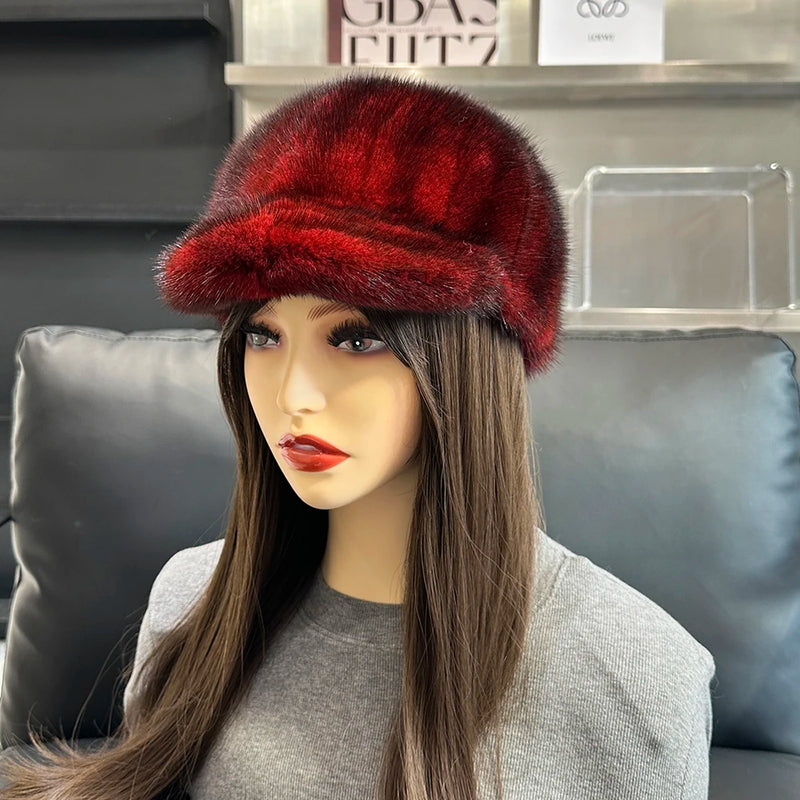 Fashion Real Mink Fur Winter Women Hat Genuine Outdoor Cap-Winter Hats-Arimonz-Arimonz