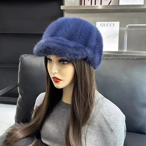 Fashion Real Mink Fur Winter Women Hat Genuine Outdoor Cap-Winter Hats-Arimonz-blue-Adjustable-Arimonz