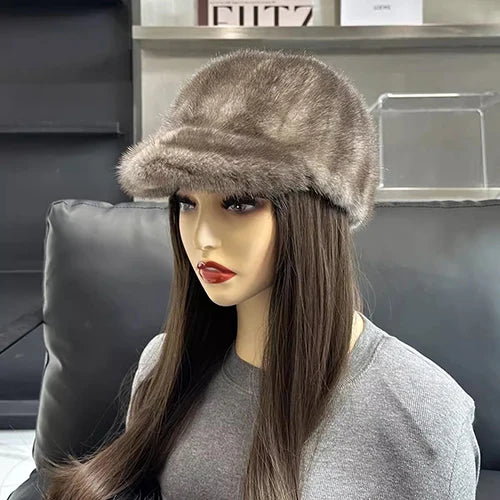 Fashion Real Mink Fur Winter Women Hat Genuine Outdoor Cap-Winter Hats-Arimonz-grey-Adjustable-Arimonz