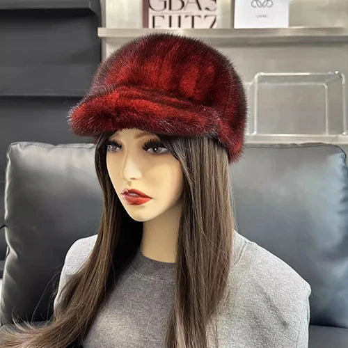 Fashion Real Mink Fur Winter Women Hat Genuine Outdoor Cap-Winter Hats-Arimonz-wine red-Adjustable-Arimonz