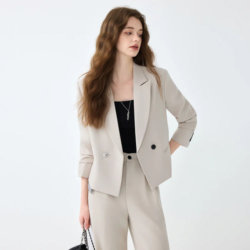 Fashion Short Blazer and Trousers Matching Set Office Casual Outfit-Wear To Work Sets-Arimonz-Arimonz
