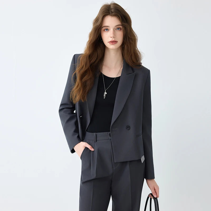 Fashion Short Blazer and Trousers Matching Set Office Casual Outfit-Wear To Work Sets-Arimonz-Arimonz