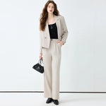 Fashion Short Blazer and Trousers Matching Set Office Casual Outfit-Wear To Work Sets-Arimonz-Beige-S(US-4)-Arimonz
