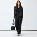 Fashion Short Blazer and Trousers Matching Set Office Casual Outfit-Wear To Work Sets-Arimonz-Black-S(US-4)-Arimonz
