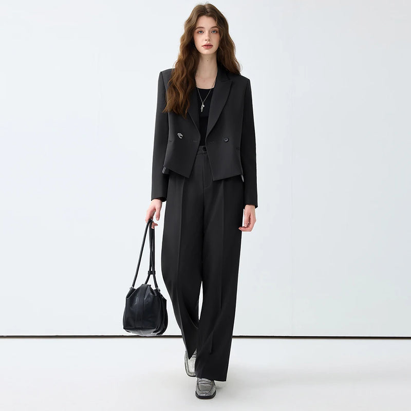 Fashion Short Blazer and Trousers Matching Set Office Casual Outfit-Wear To Work Sets-Arimonz-Black-S(US-4)-Arimonz