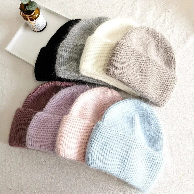 Fashion Warm Cashmere Wool Skullies Rabbit Fur Winter Knitted Beanies-Winter Hats-Arimonz-Arimonz