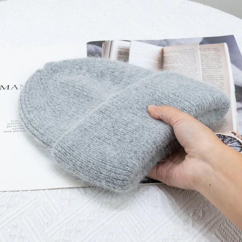 Fashion Warm Cashmere Wool Skullies Rabbit Fur Winter Knitted Beanies-Winter Hats-Arimonz-Gray-54-60cm/21-23inches-Arimonz