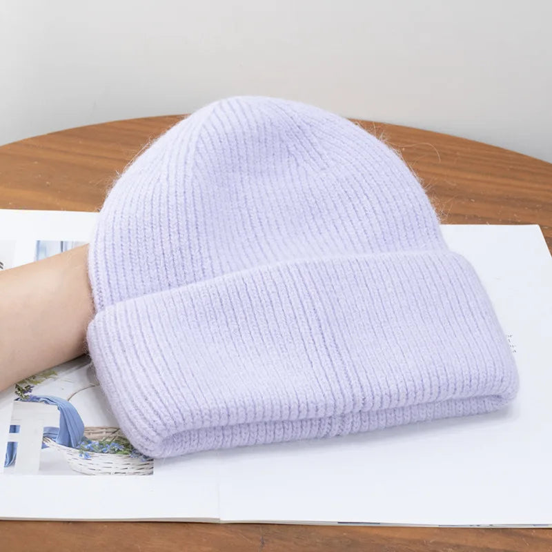 Fashion Warm Cashmere Wool Skullies Rabbit Fur Winter Knitted Beanies-Winter Hats-Arimonz-Light Purple-54-60cm/21-23inches-Arimonz