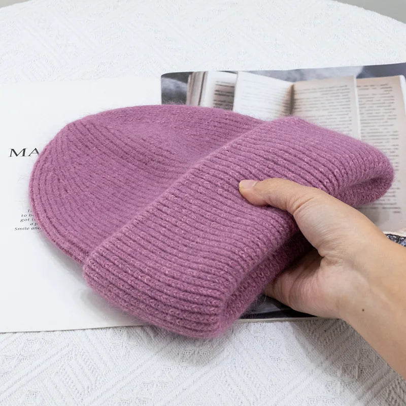 Fashion Warm Cashmere Wool Skullies Rabbit Fur Winter Knitted Beanies-Winter Hats-Arimonz-Purple-54-60cm/21-23inches-Arimonz