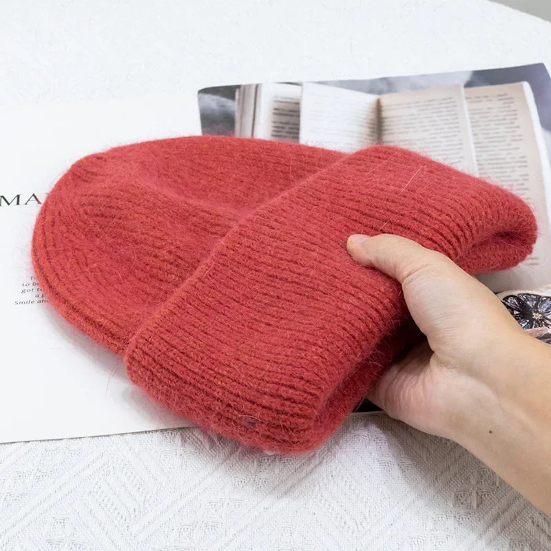 Fashion Warm Cashmere Wool Skullies Rabbit Fur Winter Knitted Beanies-Winter Hats-Arimonz-Red-54-60cm/21-23inches-Arimonz