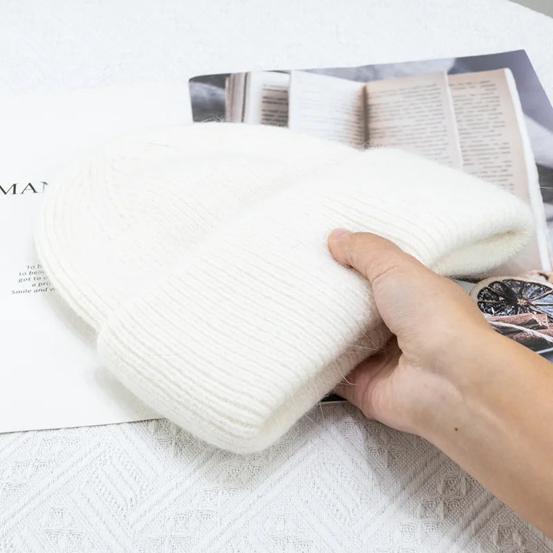 Fashion Warm Cashmere Wool Skullies Rabbit Fur Winter Knitted Beanies-Winter Hats-Arimonz-White-54-60cm/21-23inches-Arimonz