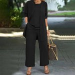 Fashion Warm Color Casual Top and Pants Women Trouser Outfit Set-Wear To Work Sets-Arimonz-Black-S-Arimonz