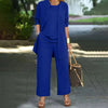 Fashion Warm Color Casual Top and Pants Women Trouser Outfit Set-Wear To Work Sets-Arimonz-Blue-S-Arimonz