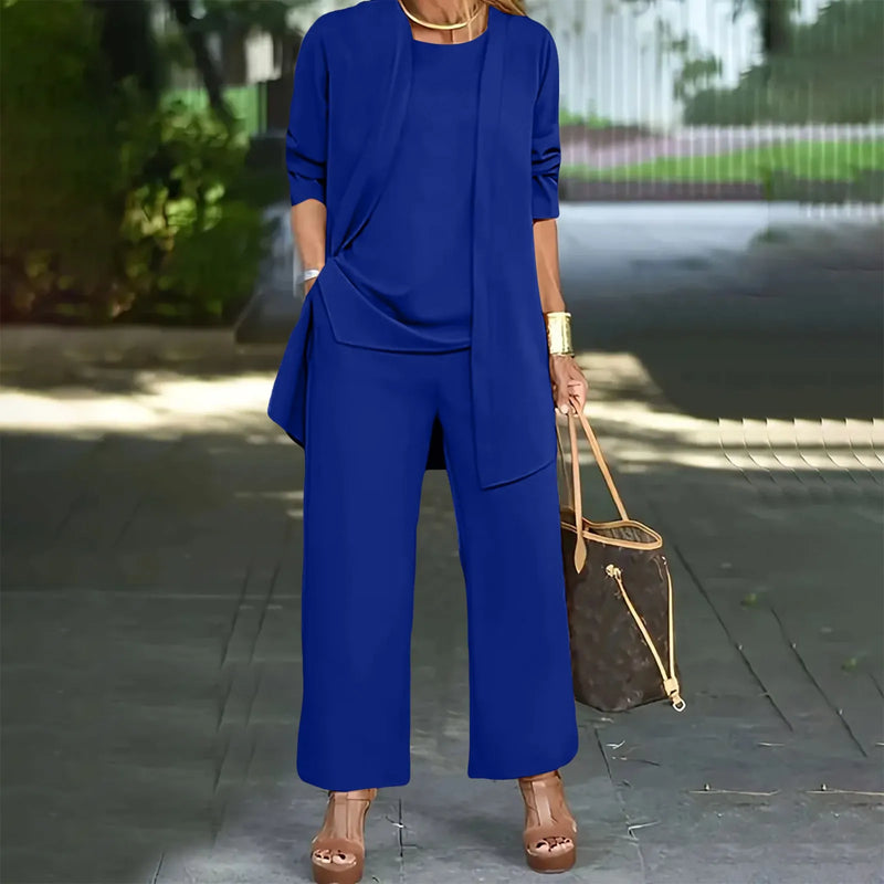 Fashion Warm Color Casual Top and Pants Women Trouser Outfit Set-Wear To Work Sets-Arimonz-Blue-S-Arimonz