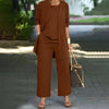 Fashion Warm Color Casual Top and Pants Women Trouser Outfit Set-Wear To Work Sets-Arimonz-Brown-S-Arimonz