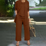 Fashion Warm Color Casual Top and Pants Women Trouser Outfit Set-Wear To Work Sets-Arimonz-Brown-S-Arimonz