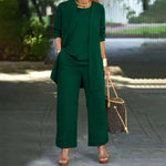 Fashion Warm Color Casual Top and Pants Women Trouser Outfit Set-Wear To Work Sets-Arimonz-Green-S-Arimonz