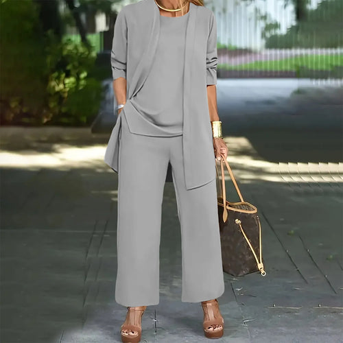 Fashion Warm Color Casual Top and Pants Women Trouser Outfit Set-Wear To Work Sets-Arimonz-Grey-S-Arimonz