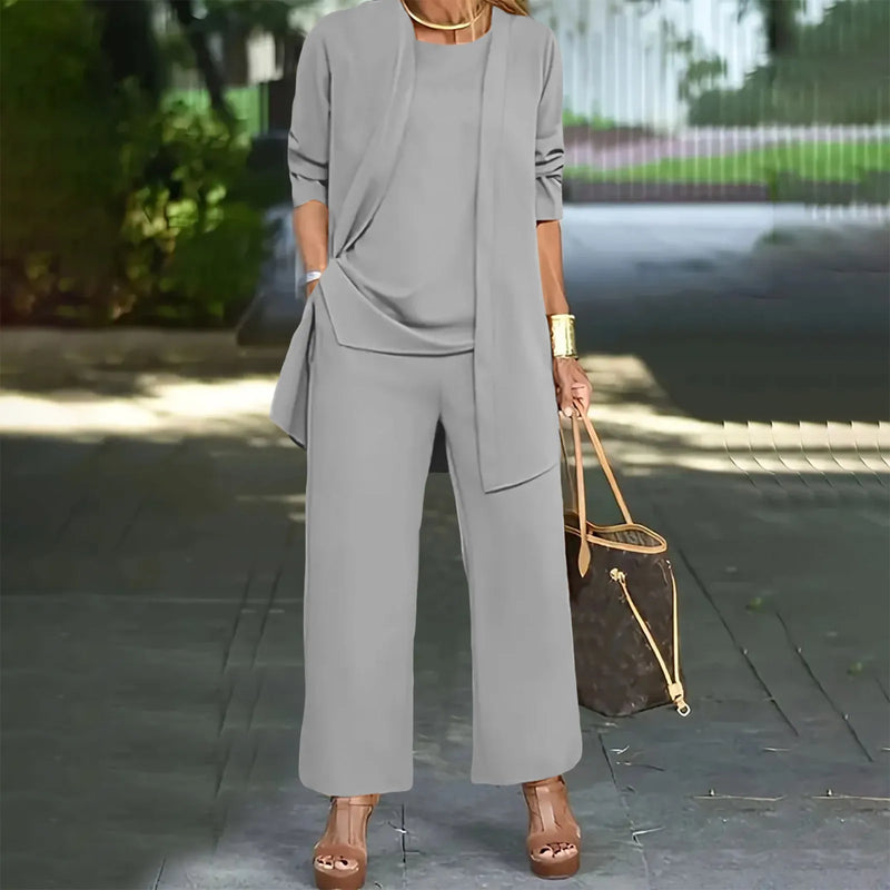 Fashion Warm Color Casual Top and Pants Women Trouser Outfit Set-Wear To Work Sets-Arimonz-Grey-S-Arimonz