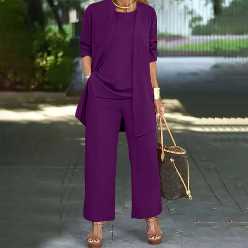 Fashion Warm Color Casual Top and Pants Women Trouser Outfit Set-Wear To Work Sets-Arimonz-Purple-S-Arimonz