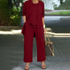 Fashion Warm Color Casual Top and Pants Women Trouser Outfit Set-Wear To Work Sets-Arimonz-Red-S-Arimonz