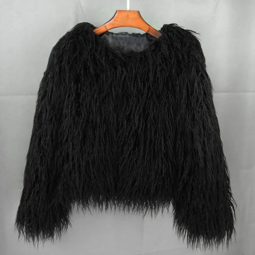 Fashion Winter Top Faux Fur Elegant Coat Thicken Warm Women Jacket-Fuzzy Jackets-Arimonz-Black-S-Arimonz