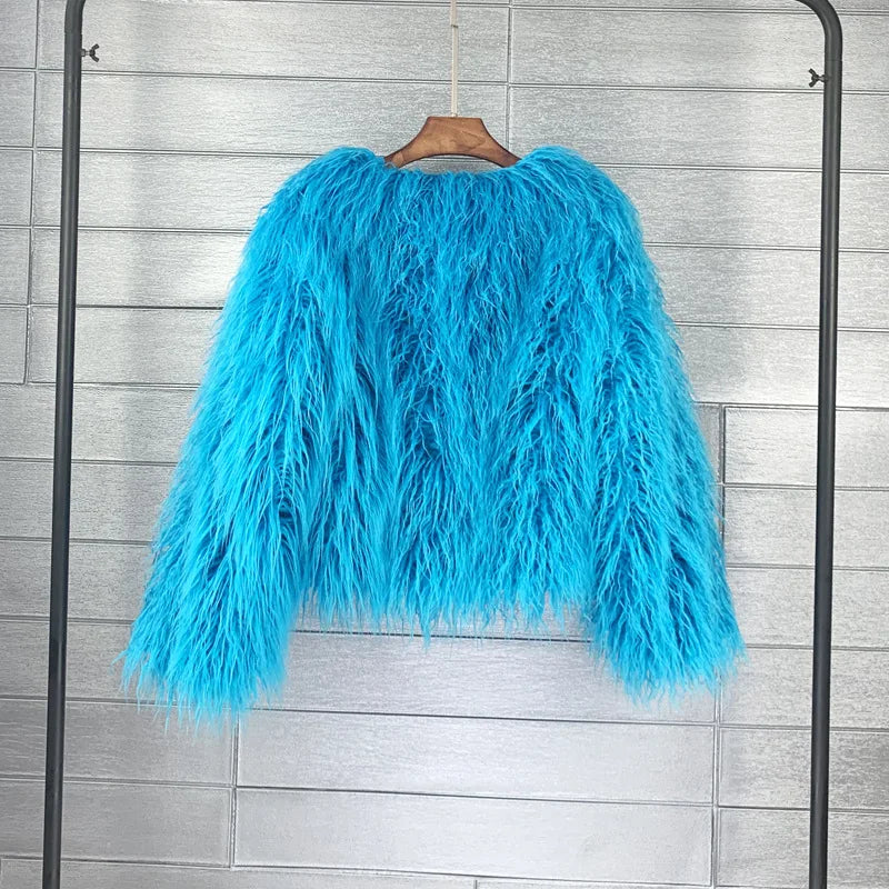 Fashion Winter Top Faux Fur Elegant Coat Thicken Warm Women Jacket-Fuzzy Jackets-Arimonz-Lake blue-S-Arimonz