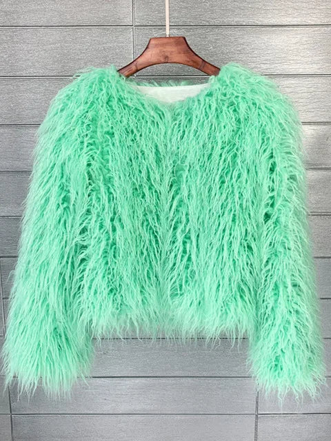 Fashion Winter Top Faux Fur Elegant Coat Thicken Warm Women Jacket-Fuzzy Jackets-Arimonz-Light Green-S-Arimonz