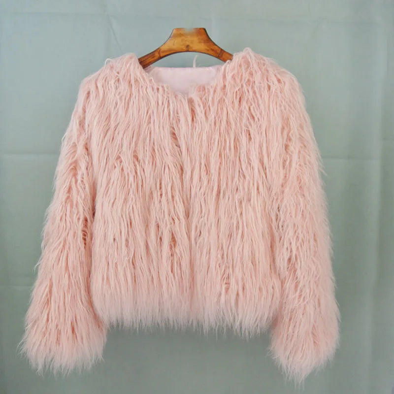 Fashion Winter Top Faux Fur Elegant Coat Thicken Warm Women Jacket-Fuzzy Jackets-Arimonz-Pink-S-Arimonz