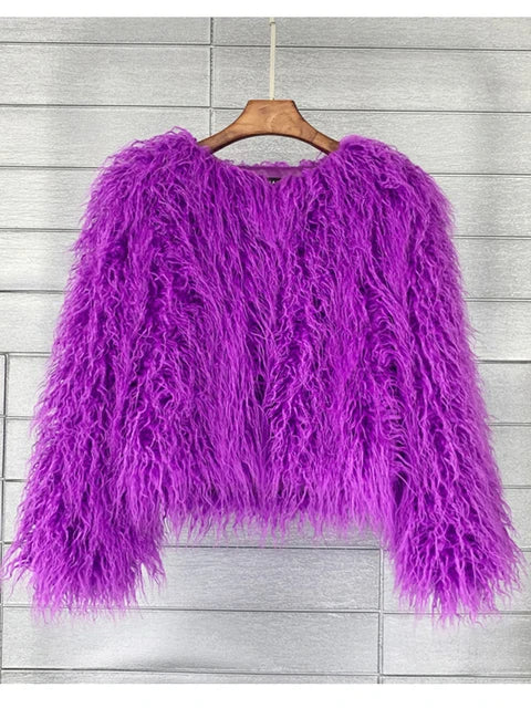 Fashion Winter Top Faux Fur Elegant Coat Thicken Warm Women Jacket-Fuzzy Jackets-Arimonz-Purple-S-Arimonz