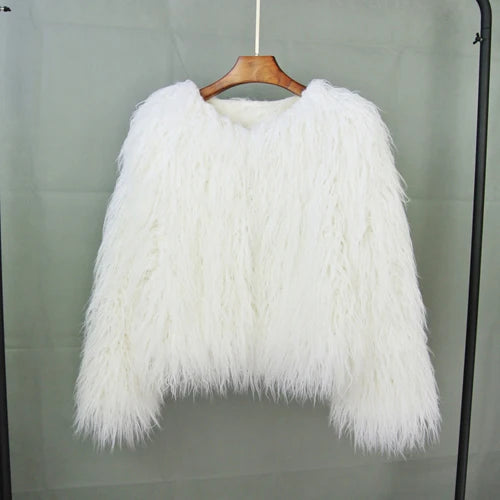Fashion Winter Top Faux Fur Elegant Coat Thicken Warm Women Jacket-Fuzzy Jackets-Arimonz-White-S-Arimonz
