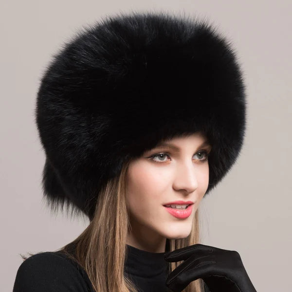 Fashionable Headgear Thicken Warm Winter Real Fur Hat Outdoor Cap-Winter Hats-Arimonz-Black two tails-Arimonz