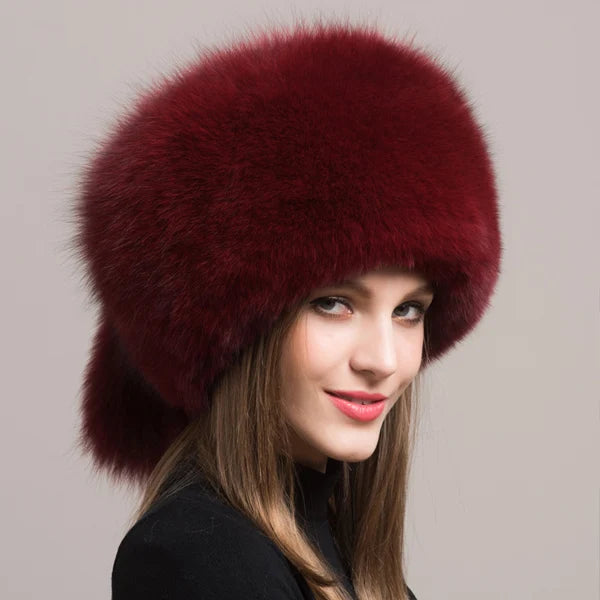 Fashionable Headgear Thicken Warm Winter Real Fur Hat Outdoor Cap-Winter Hats-Arimonz-Wine red two tails-Arimonz