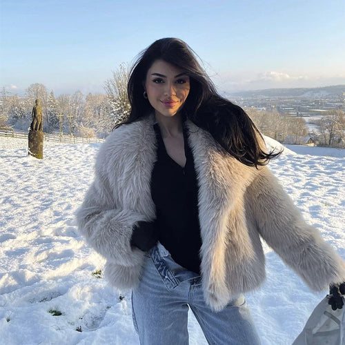 Faux Fur Jacket Coat Women Design Big Collar Fur Coats Cool Overcoat-Fuzzy Jackets-Arimonz-Arimonz