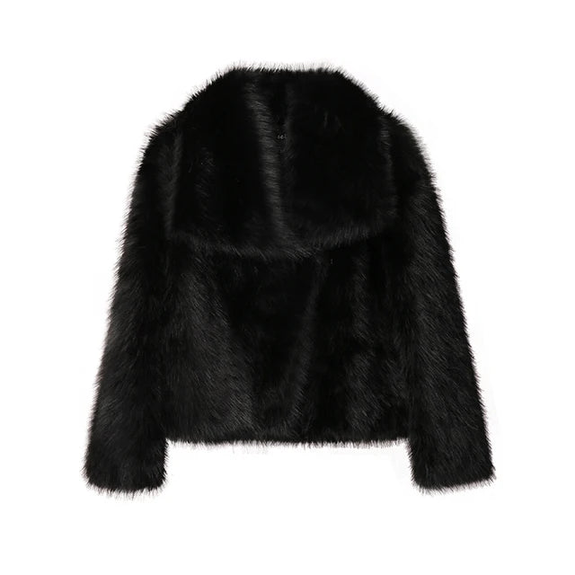 Faux Fur Jacket Coat Women Design Big Collar Fur Coats Cool Overcoat-Fuzzy Jackets-Arimonz-black fur coat-S-Arimonz