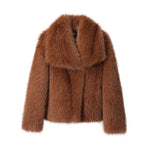 Faux Fur Jacket Coat Women Design Big Collar Fur Coats Cool Overcoat-Fuzzy Jackets-Arimonz-brown fur coat-S-Arimonz