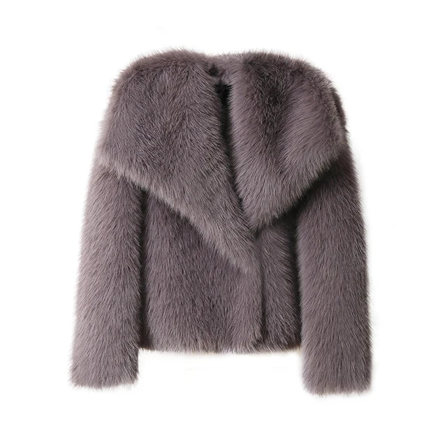 Faux Fur Jacket Coat Women Design Big Collar Fur Coats Cool Overcoat-Fuzzy Jackets-Arimonz-gray fur coat-S-Arimonz